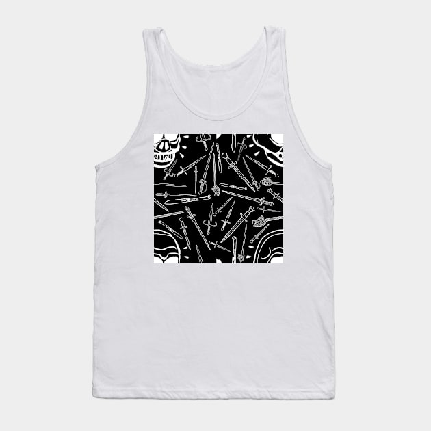 Skulls and Daggers - white and black Tank Top by DinoCatDraws